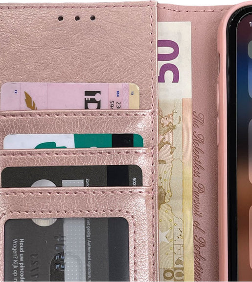 Boekcase Hoesje met ruimte voor pasjes - Goud-Roze (iPhone 15)