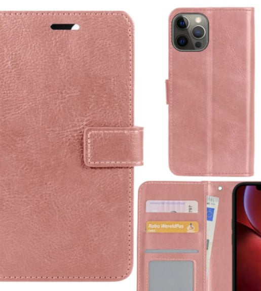 Boekcase Hoesje met ruimte voor pasjes - Goud-Roze (iPhone 15)